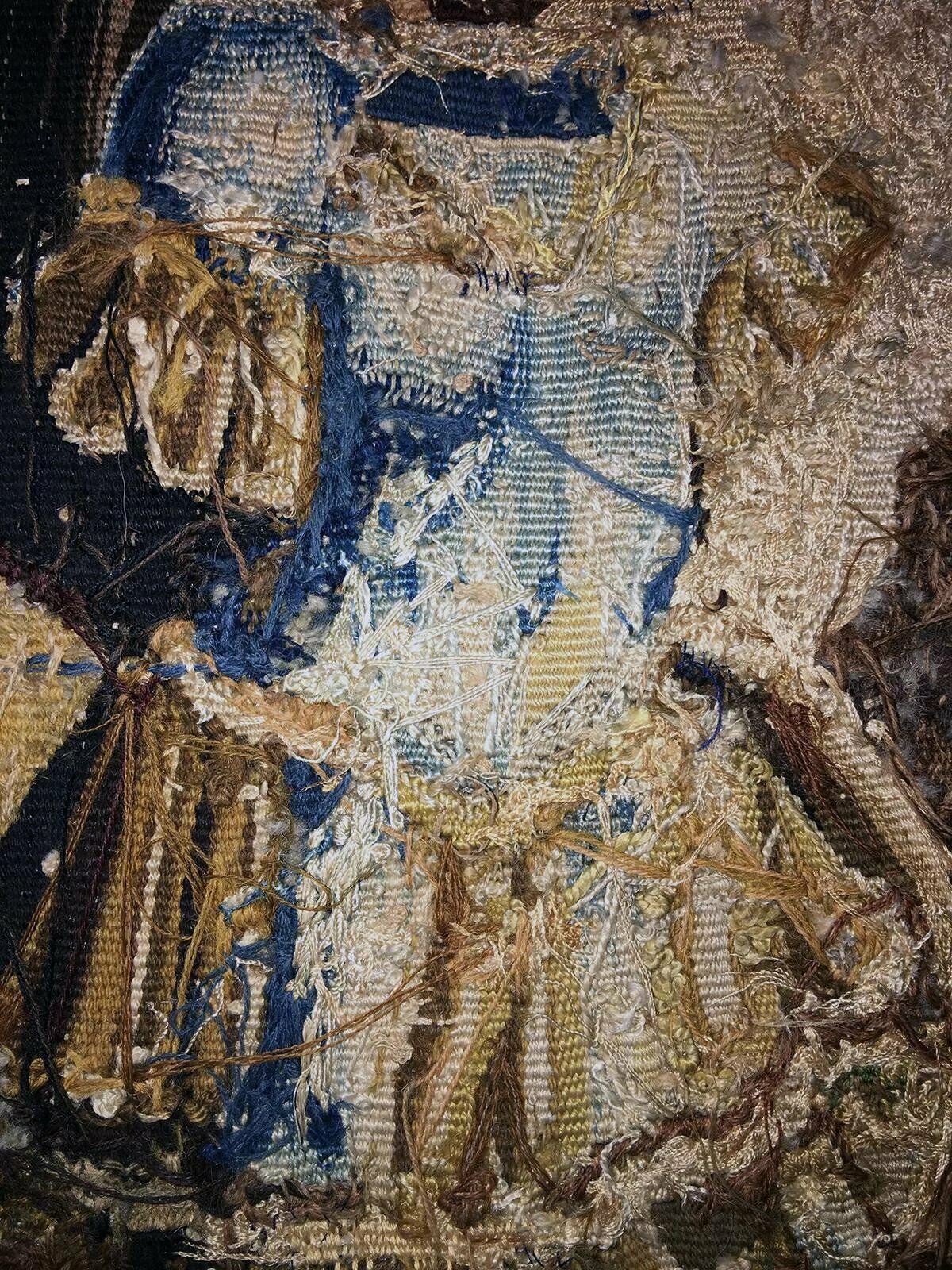 Antique French or Flemish Tapestry Fragment, Panel, Knight's Armor 12.5" x 9.5"
