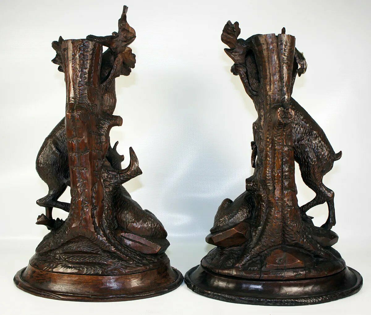 Antique Pair (2) HC Black Forest Candle Holders, Animalier, Fruits of the Hunt