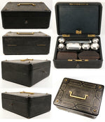 Antique French Travel Vanity Case Box, Trousse de Voyage or Necessaire Loaded with Jars, Tools