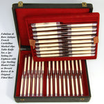 Spectacular Antique French Cardeilhac 48pc Ivory Sterling Silver Table Knife Set, 18/18/12, Orig. Box