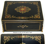 Elegant Antique French Napoleon III 11.5” Writer’s Work Box, Ornate Boulle Inlay