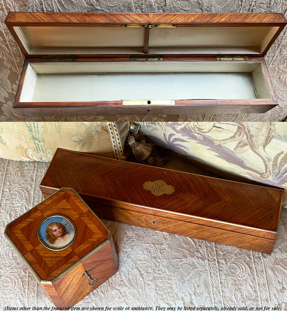 Rare Antique French Kingwood 16" Long Document or Fan Box, Table Coffret, Huge!