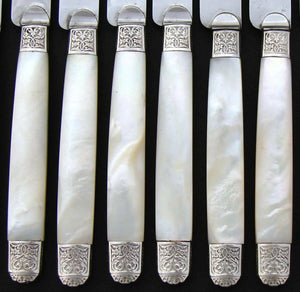 Antique French Sterling Silver & Pearl 24p 7 7/8" Entremet or Luncheon Knife Set