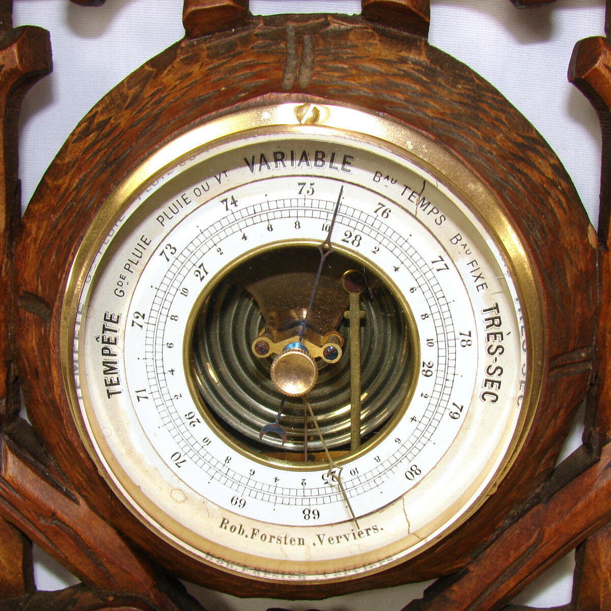 Antique Victorian Era Black Forest Style 17 3/8" Wall Barometer & Thermometer