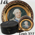 Antique c1700s French 14k Gold Pique Snuff Box, Portrait Miniature King Louis XV