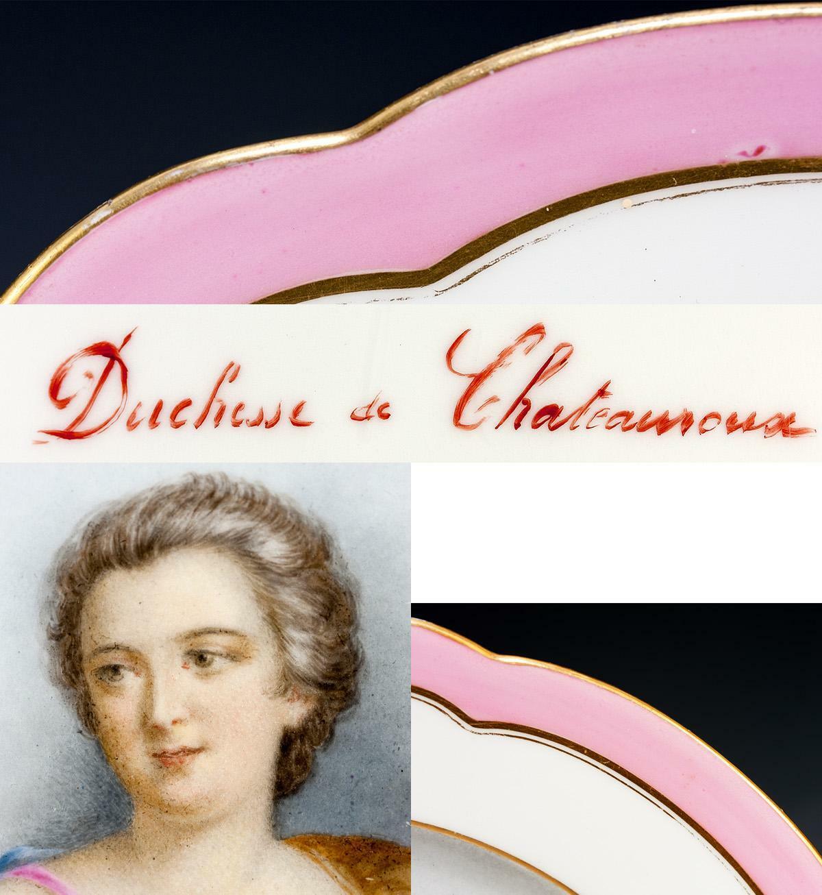 Antique Old Paris Portrait Plate, Duchesse de Chateauroux (1717-1744), Louis XV