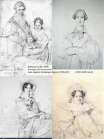 Antique c.1835s French Portrait Drawing, Sketch of Young Woman, Ingres?, Frame