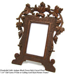 Antique Black Forest Style Carved 7.25" Picture Frame, Pierced Vines & Foliage