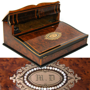 Exceptional! Antique French Napoleon III Era 12.5" Ecritoire Writer's Chest, Box, Lap Desk, Boulle