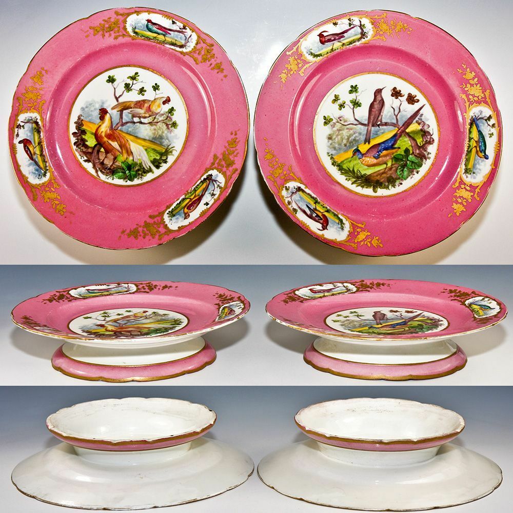 Pair of Antique Hand Painted Old Paris Raised Tazza Cake Plates, Platters
