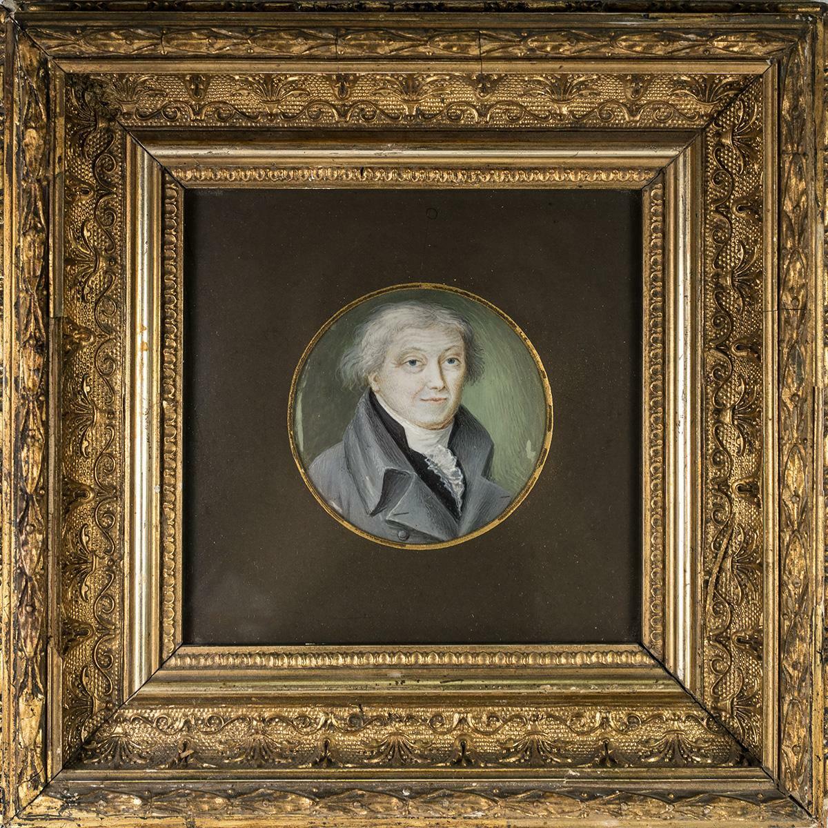 Exceptional Antique French Portrait Miniature in Fine Wood Frame, c.1800-1820