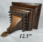 Solid Oak Antique Bracket or Clock Shelf, Lathe Turned Wood Design, 12.5" x 8"