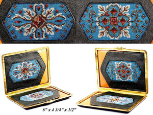 Antique Beadwork & Leather Cigar Cigarette Case, Suitable or Cell Phone or Purse