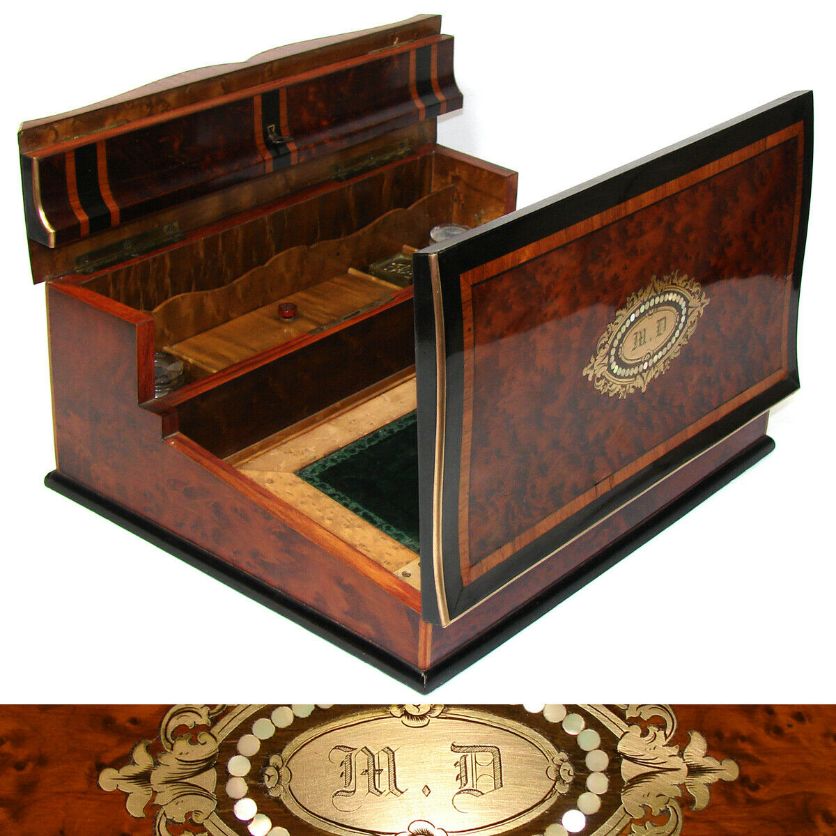 Exceptional! Antique French Napoleon III Era 12.5" Ecritoire Writer's Chest, Box, Lap Desk, Boulle