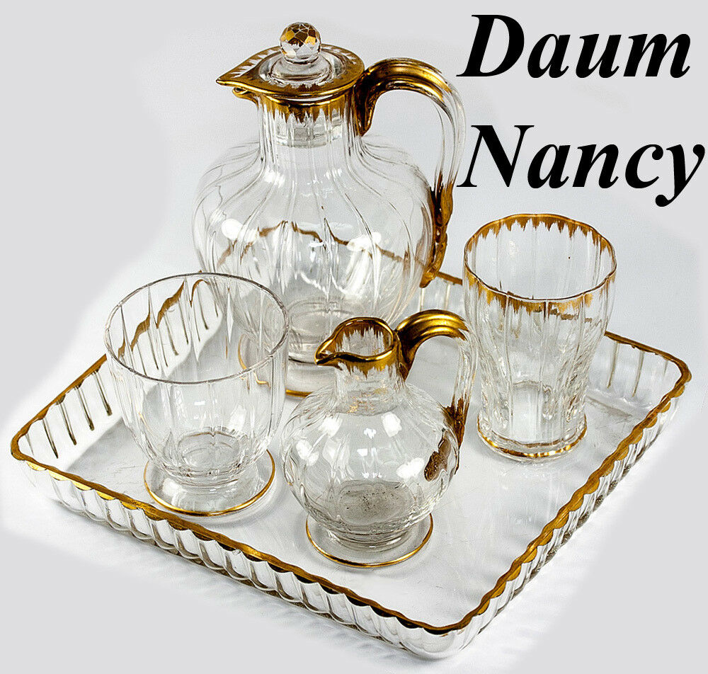 Antique DAUM NANCY French Liqueur Decanter Set, Absinthe Service or Bonne Nuit