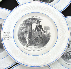 Antique French Creil 10pc Cabinet Plate Set, "L' Amour Partout" Figural Theme