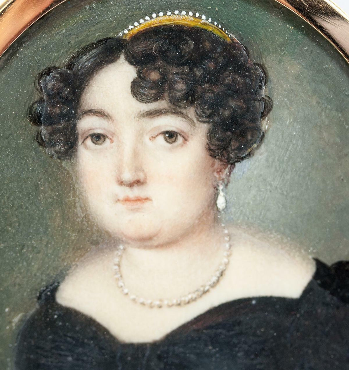 Rare Fine French Empire Portrait Miniature, 15k Gold Frame, Pearl Tiar ...