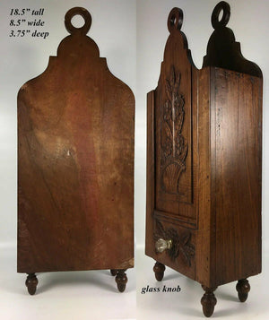 Antique French Hand Carved 18.5" Tall Salt Box, Cabinet, Flower Basket & Drawer