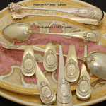 Antique French 18K Gold Vermeil on Sterling Silver 13p Tea Set, Teaspoons & Tong