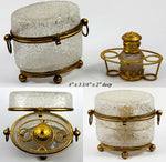 Antique French Scent Caddy, Casket in Crackle or Overshot Glass, Perfume Bottle