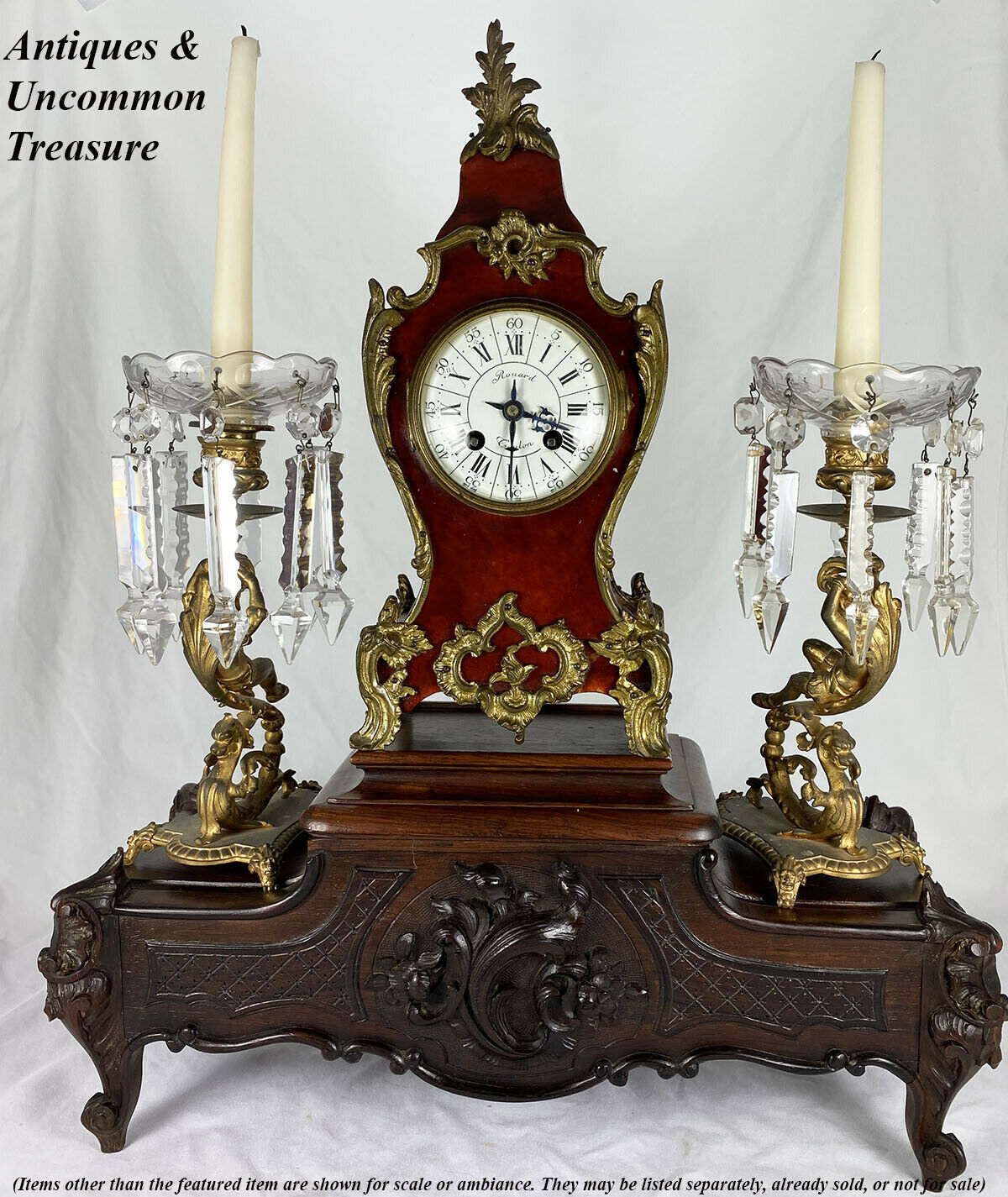 Superb Antique French Boulle Rouard Mantel Clock, 14" Tall, Working and Complete