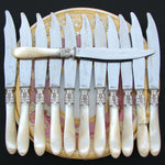 Antique French .800 (nearly sterling) Silver & Mother of Pearl Dinner Knife Set