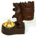 Antique Black Forest Carved Smoker's Stand, Hiking Bear with Pack, Brass Ashtray