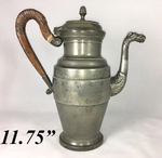 HUGE Antique French Empire 11.75" Tall Coffee Pot, Wood Handle, Figural Spout