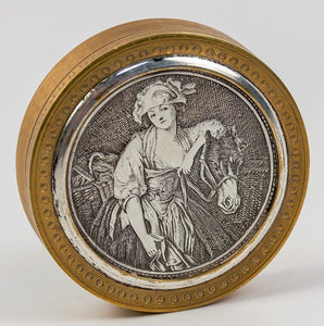 Antique French Pill, Patch or Snuff Box, Engraved, Jean-Baptiste Greuze Milkmaid