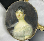 Antique French Empire Portrait Miniature, Beautiful Young Woman, Swan Frame