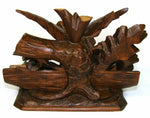 Antique Black Forest Carved Figural Double Inkwell Stand, Desk Caddy, Large Bird