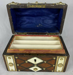 Antique French Stationery Box, Strapping and Brass Stud, Leather Trunk or Chest