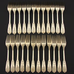 RARE 60pc Set Antique French Vermeil 18k Gold on Sterling Silver Flatware Set, Ornate