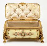 Antique French Kiln-fired Enamel 5.5" Jewelry Box, Casket, Pale Yellow, Bressen