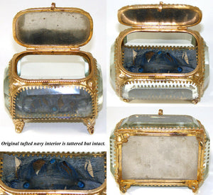 Antique French Souvenir Jewel Casket, Ormolu & Thick Beveled Glass, "Trocadero"