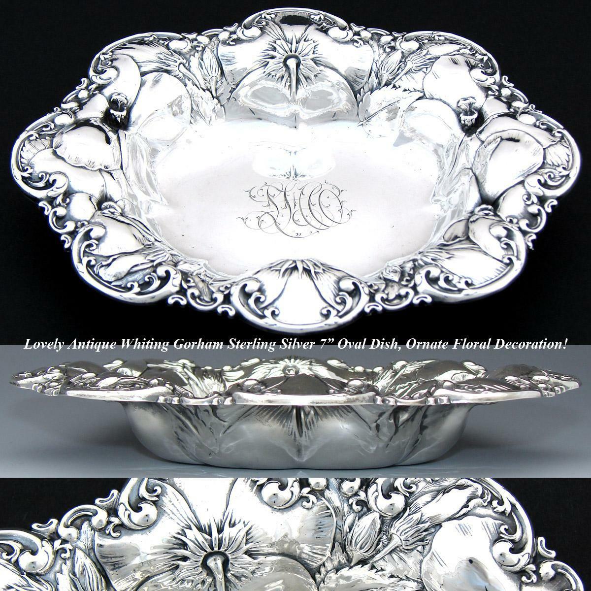 Antique Whiting Gorham Sterling Silver7" Bowl, Floral Bas Relief, J.E. Caldwell