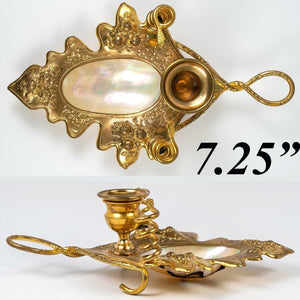 Antique French Mother of Pearl Palais Royal Candle Holder, Brilliant Ormolu