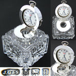 Antique Brilliant Cut Crystal & Sterling Silver 3.5" Inkwell, Pocket Watch Displ