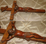 Antique Carved Wood Religious Sculpture, Medieval Style Christ Corpus, 17" Cross