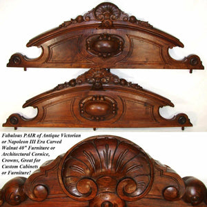 PAIR Antique Victorian Carved Walnut 40" Furniture or Architectural Cornices