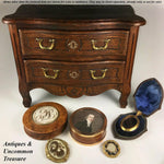 Antique Georgian - Victorian 3.75" Burl Snuff Box, Hair Art Memento, Mourning