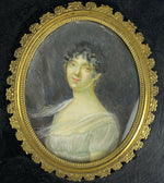 Antique French Empire Portrait Miniature, Beautiful Young Woman, Swan Frame