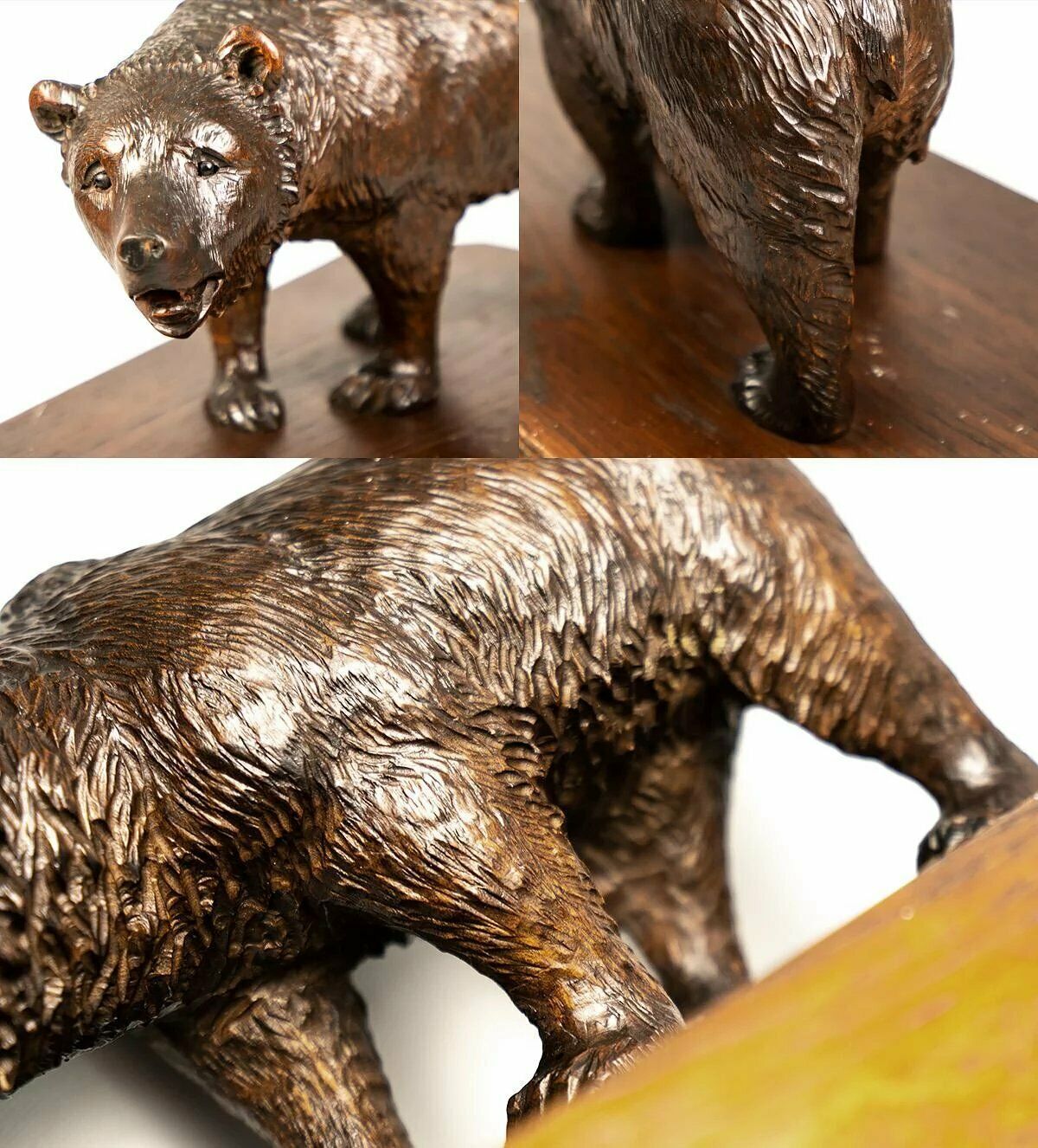 Antique HC Black Forest Bull Bear, 8+" on 12" Wood Plinth, 19th c. Animalier