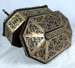 Antique French Boulle Jewelry Box, Casket, 10.25" Octagonal Brass on Walnut