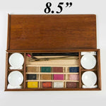 Antique French Watercolor Paint Box, 12 Unused Aquarelle Paint Blocks, 4 Ceramic