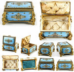 Celeste Blue! Antique TAHAN, Paris, French Kiln-fired Enamel Jewelry Casket, Box