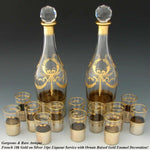 Rare Antique French 18k Gold on Silver 14pc Liqueur Service, Empire Raised Gold