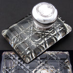 Antique French Sterling Silver 5pc Writer's Set, Cut Crystal Inkwell, Orig. Box