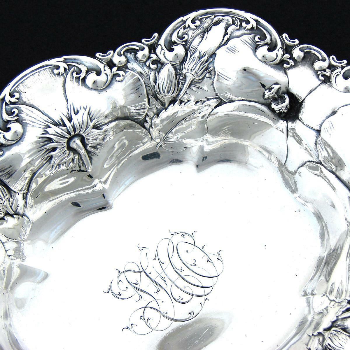 Antique Whiting Gorham Sterling Silver7" Bowl, Floral Bas Relief, J.E. Caldwell