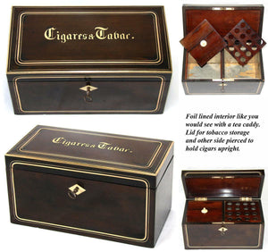 Antique French Napoleon III Era 10" Tobacco & Cigars Box, Casket: Walnut & Brass